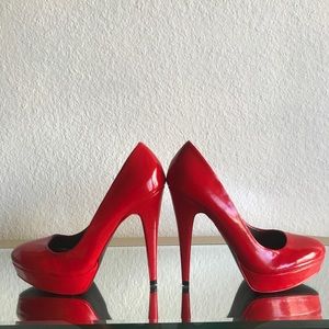 Guess Red Patent 5" stiletto platforms